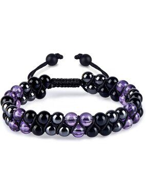 Triple Protection Healing Crystal Bracelet - Amethyst, Black Obsidian, Hematite